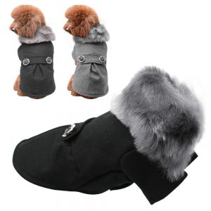 Winter Fur Collar Dog Clothes Woolen Coat